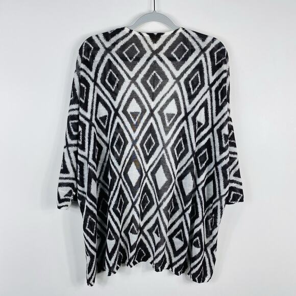 Chico's Size Large 12 2 Modern Diamond Mona Open Cardigan Sweater Brown White - Picture 2 of 5